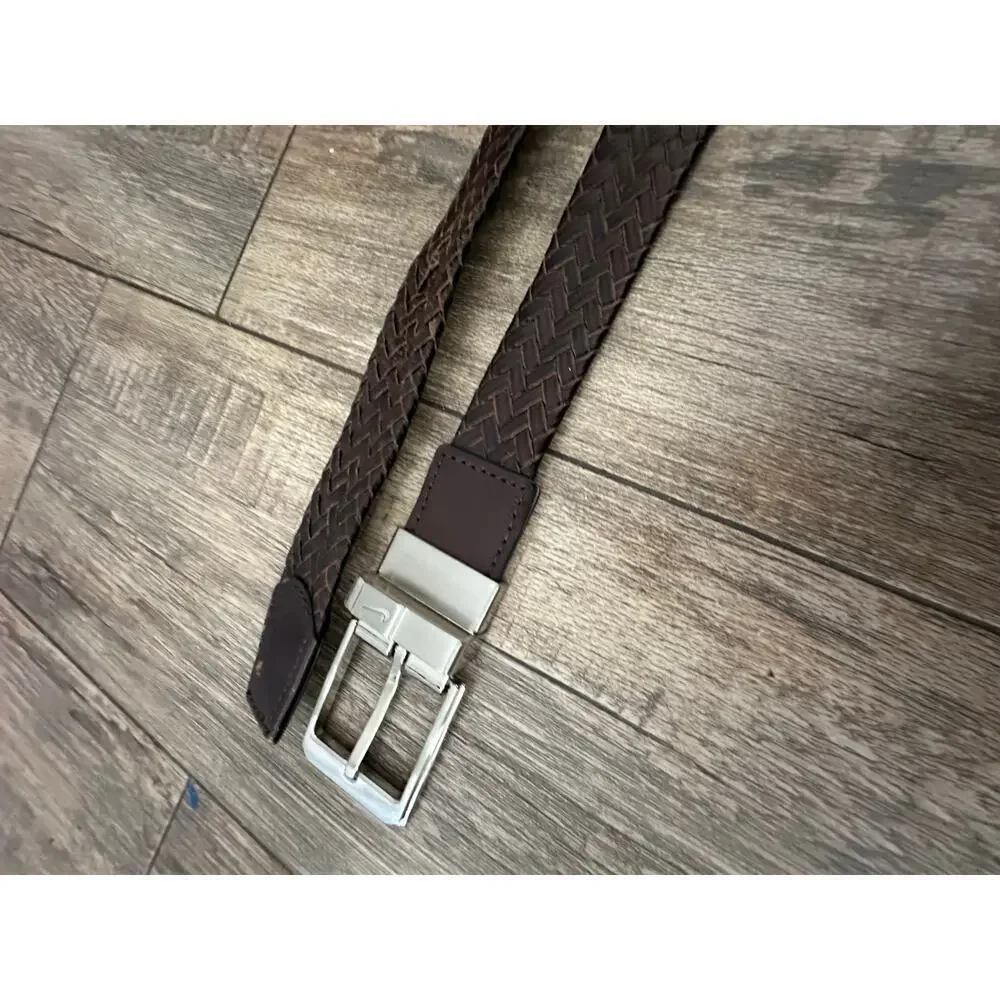 Nike Men's Brown Leather Stretch Woven Golf Belt